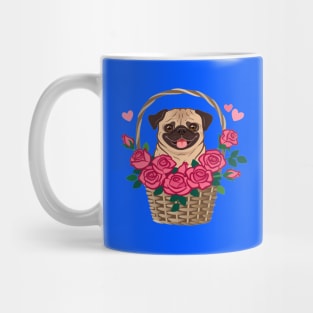 Cute pug dog sitting in a basket Mug